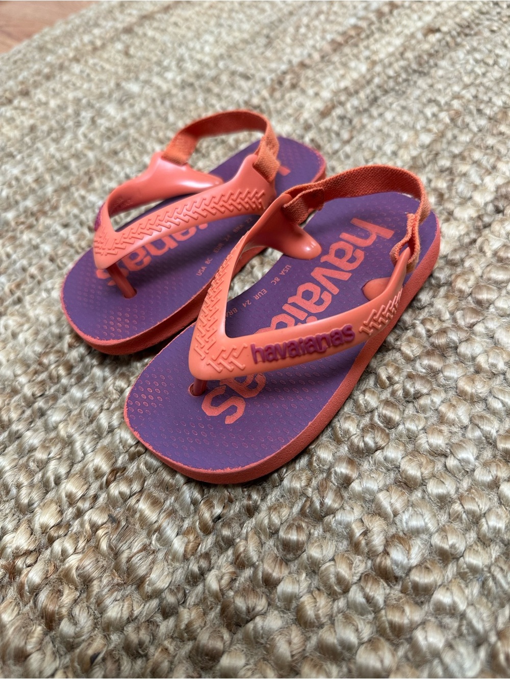 Havaianas Kids Flip Flops — Purple Footbed with Coral Straps